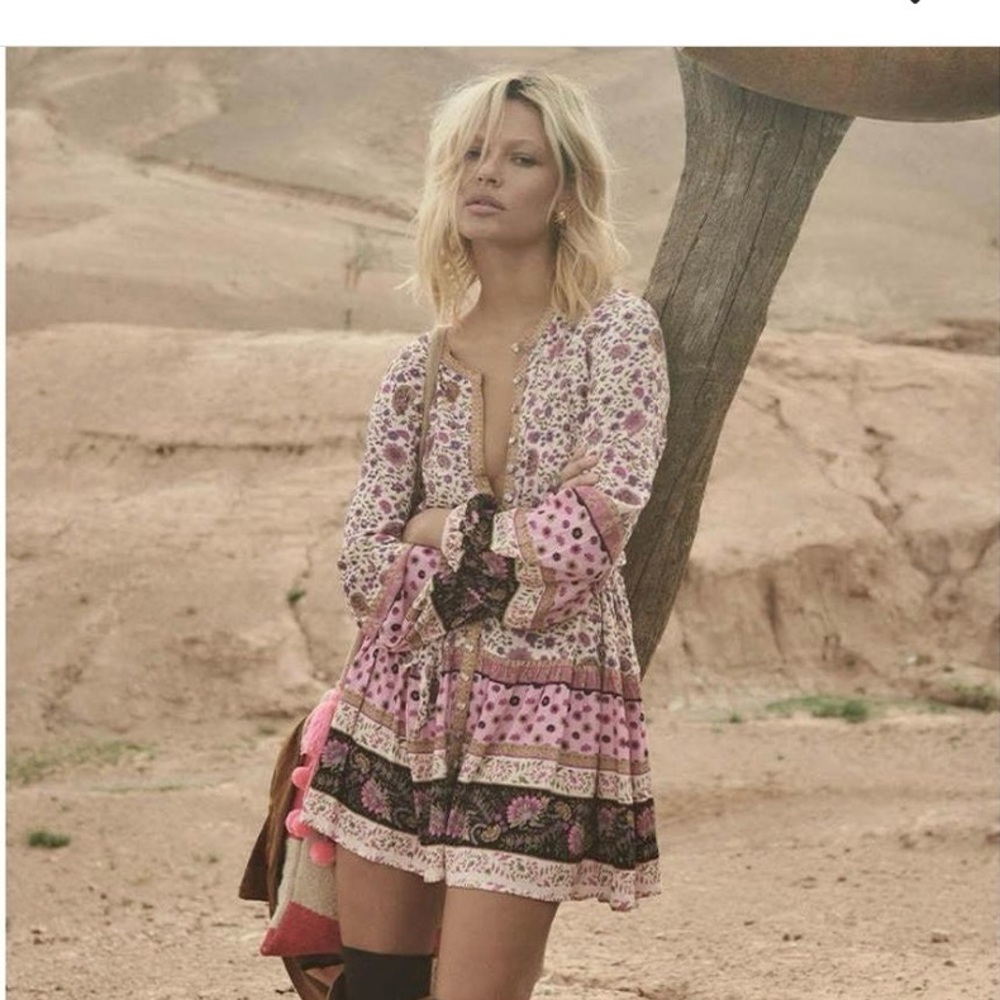 Spell Pink Bishop Sleeve Mini Sundress